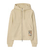 Beige Cotton Check-Patch Hoodie