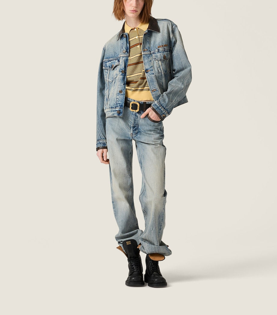 Miu Miu Turquoise Leather Trim Jeans