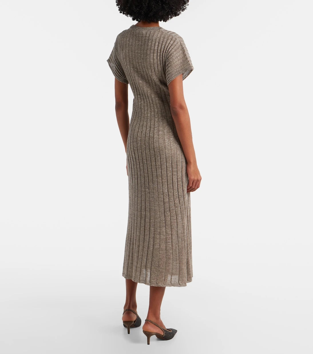 Brunello Cucinelli - Ribbed-knit lamé midi dress