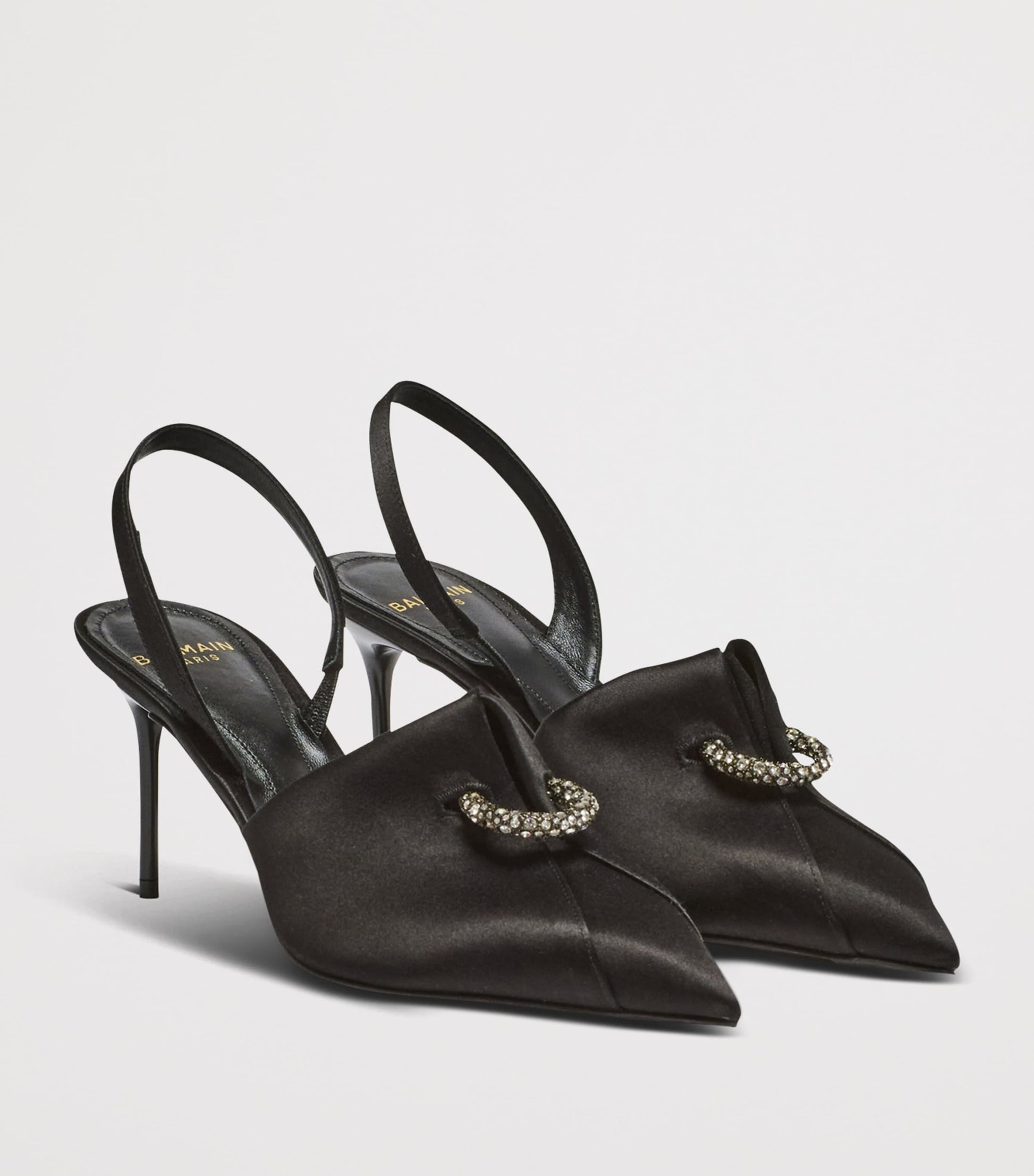 Balmain Satin Pierced Slingback Heeled Mules 75