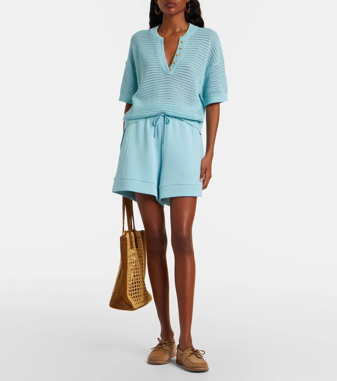 Varley - Callie open-knit cotton polo sweater
