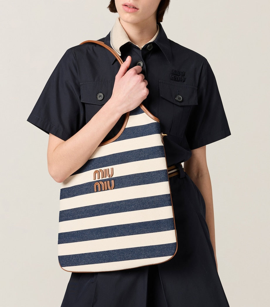 Miu Miu Blue Canvas-Leather Ivy Tote Bag