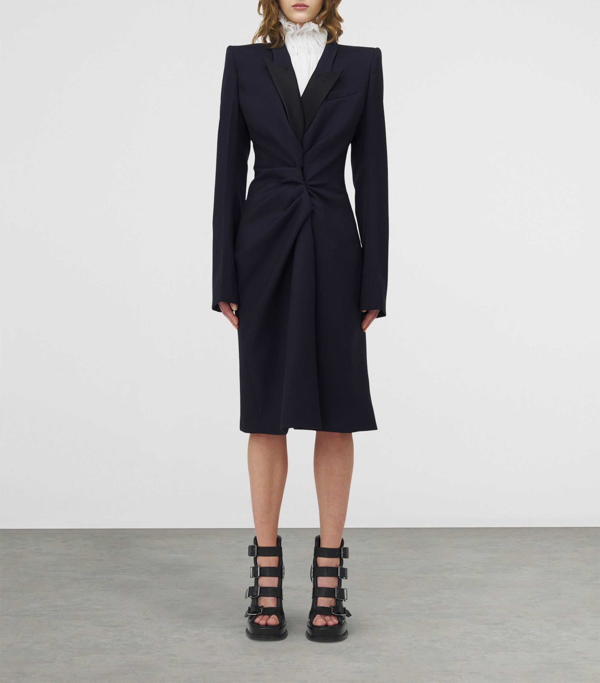 Blue Wool Twisted-Lapel Coat
