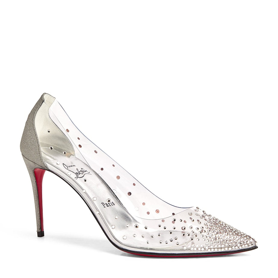Christian Louboutin Silver Degrastrass Embellished PVC-Leather Pumps 85