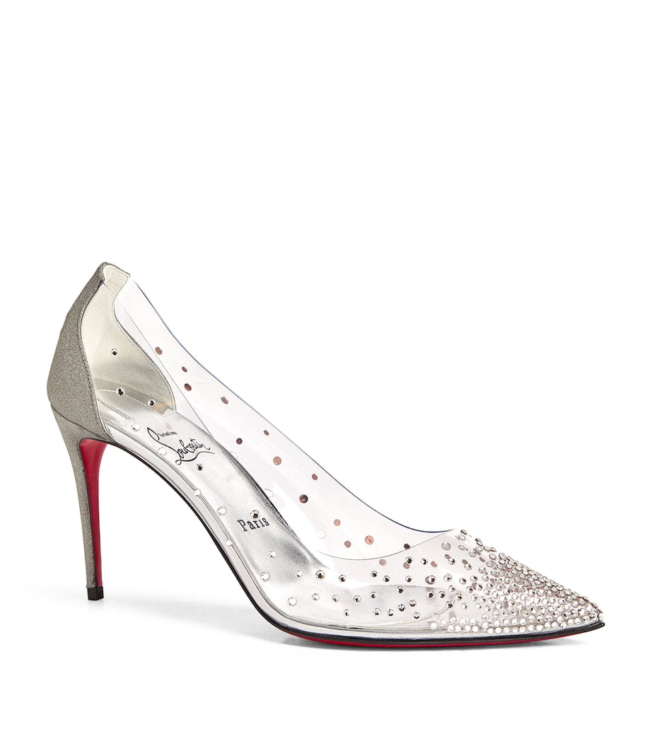 Christian Louboutin Silver Degrastrass Embellished PVC-Leather Pumps 85