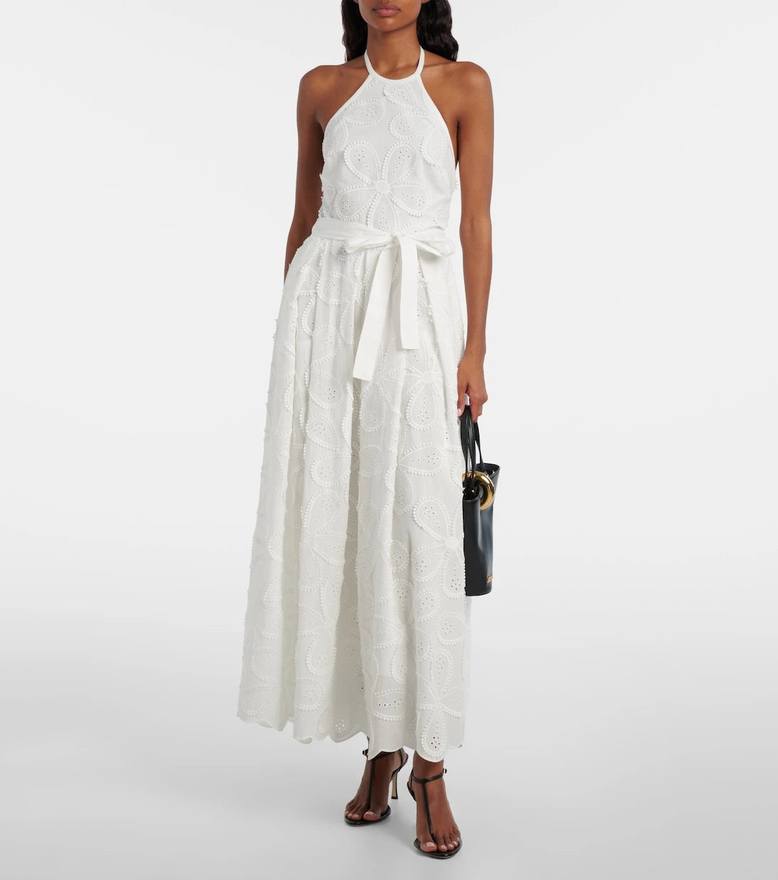 Elie Saab - Embroidered belted cotton-blend midi dress