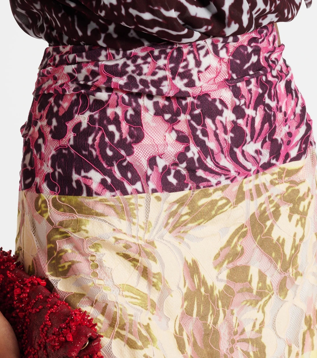Dries Van Noten - Colorblocked gathered midi skirt