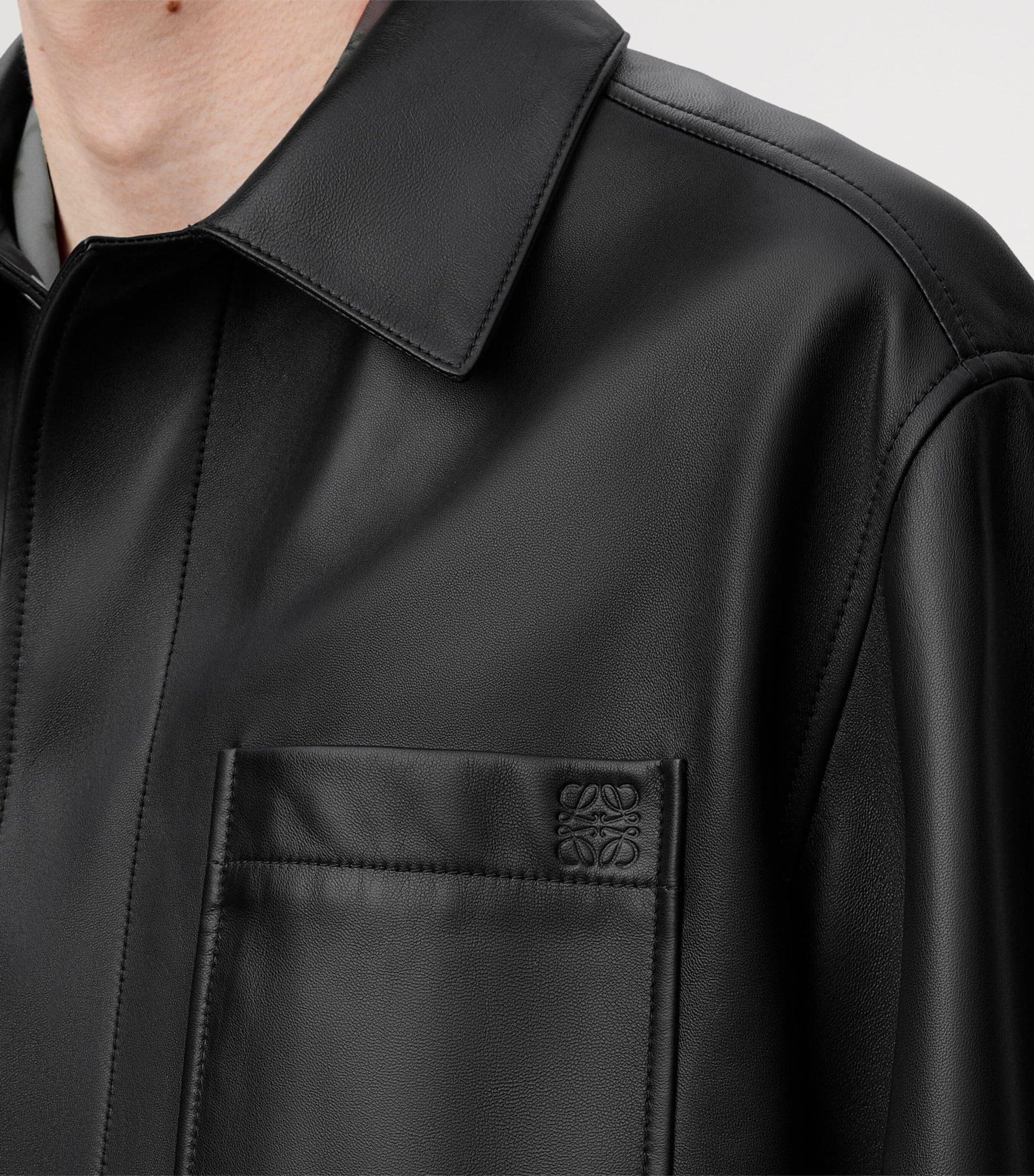 Black Leather Anagram Overshirt