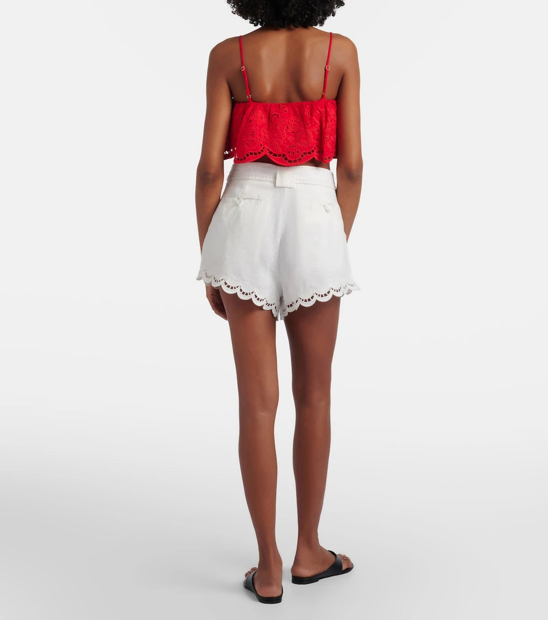 Farm Rio - Belted pleated scalloped linen shorts