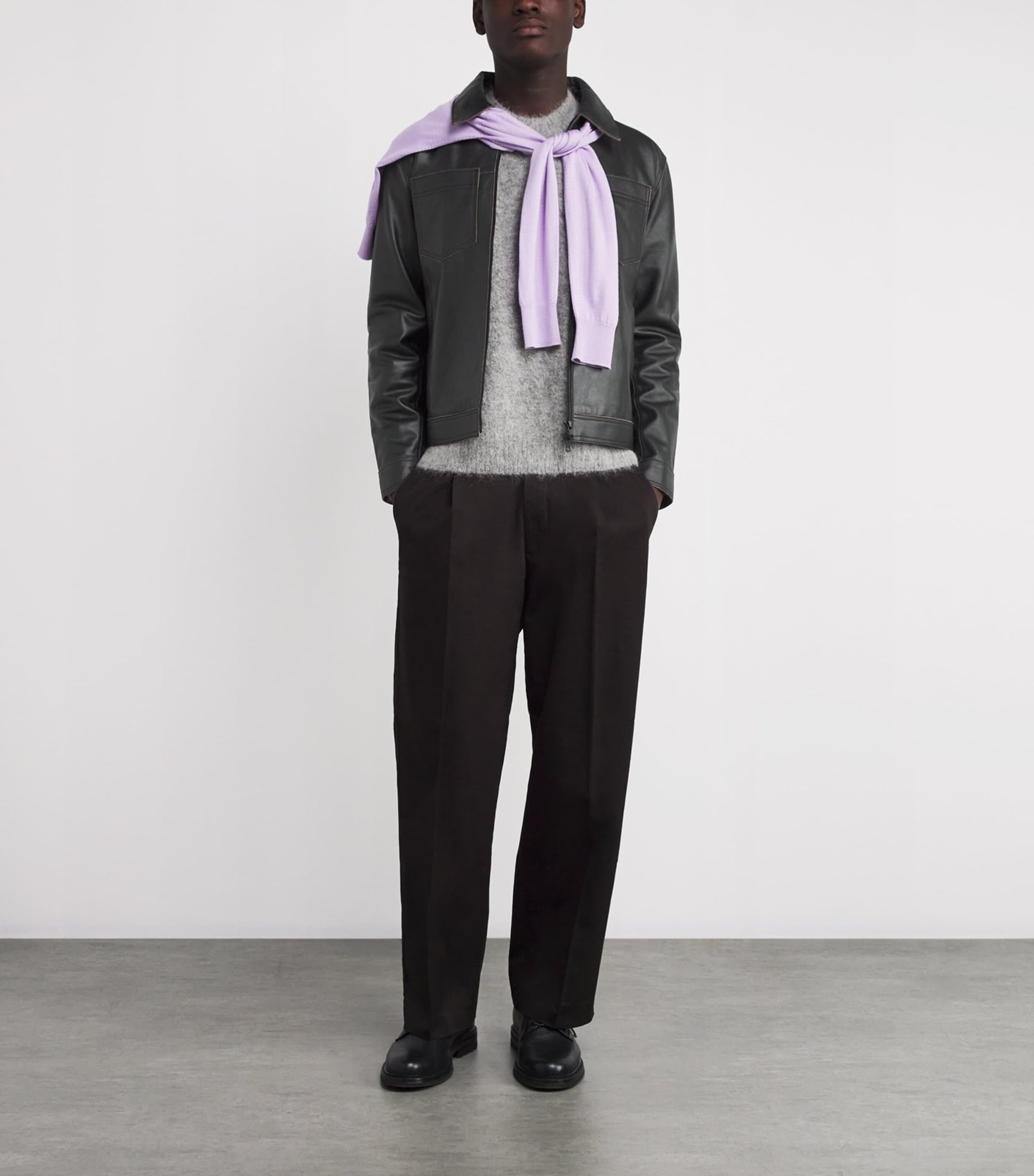 Black Contrast Stitch Leather Jacket