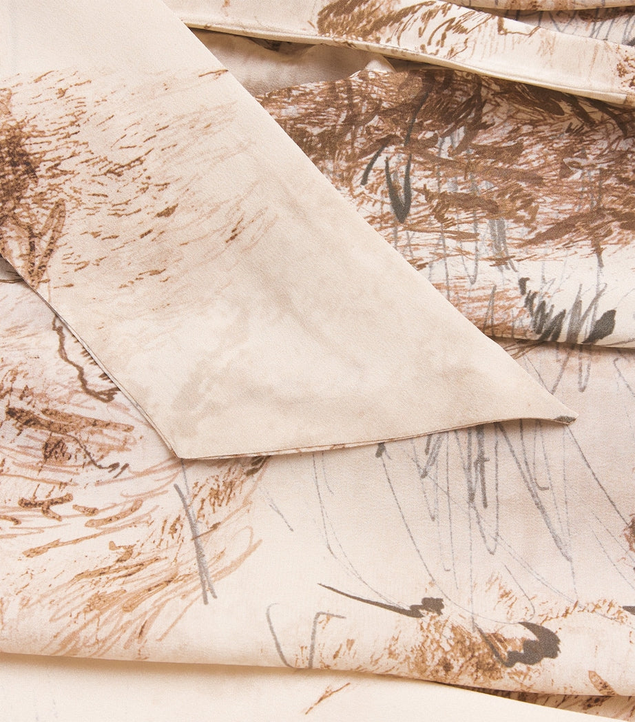 Eleventy Beige Silk Printed Pussybow Maxi Dress