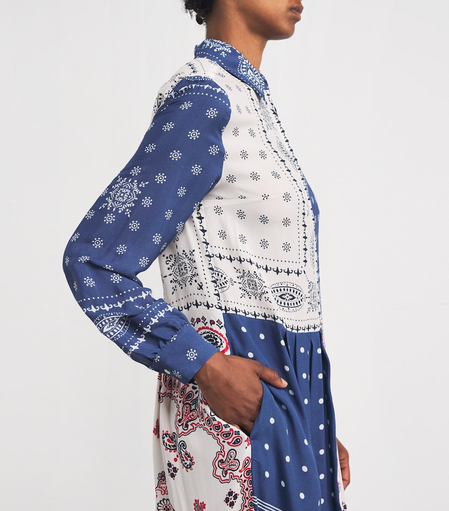 Weekend Max Mara Blue Patchwork Print Midi Dress