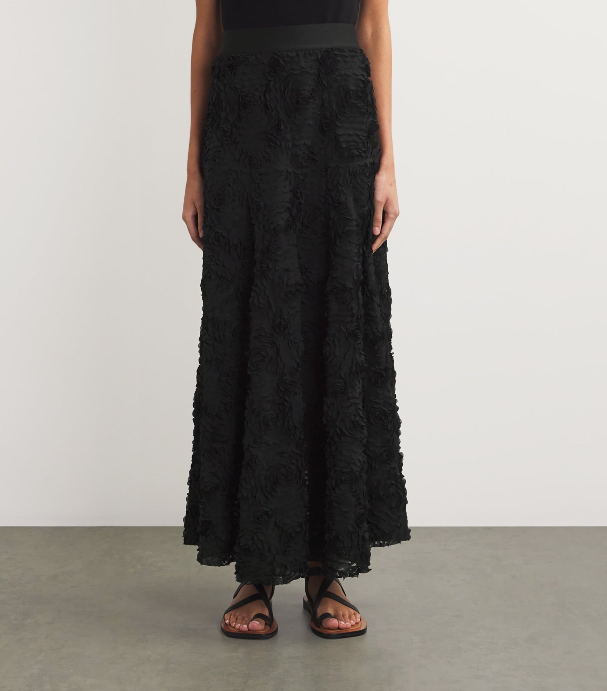 Black Tulle Embroidered Maxi Skirt