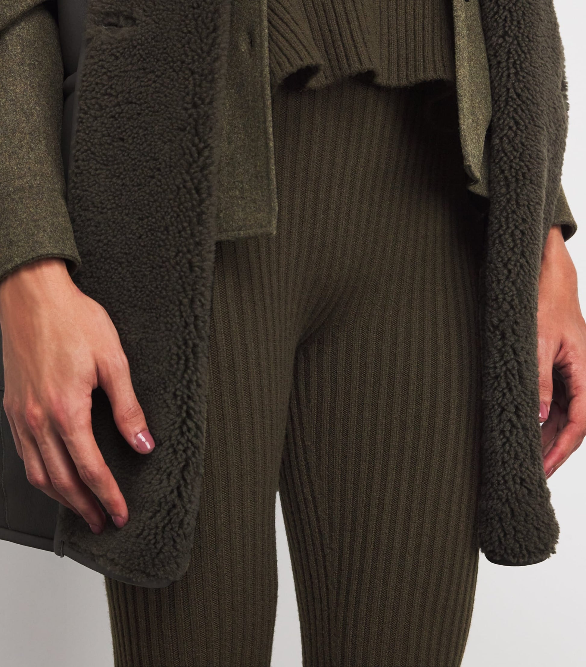 Green Wool-Blend Rib-Knit Leggings