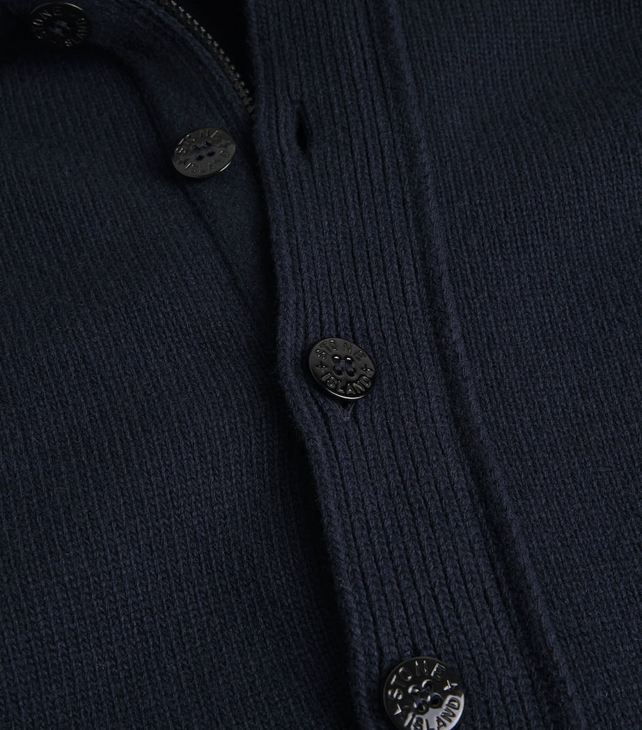 Stone Island Navy Wool-Blend Zip-Up Cardigan