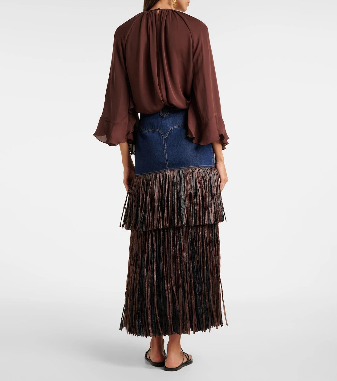 Johanna Ortiz - Fringed denim maxi dress