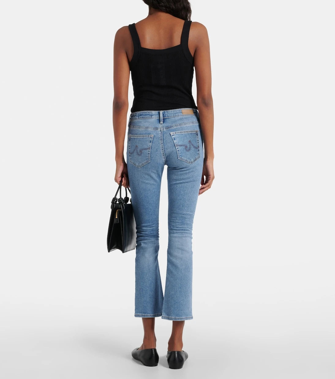 AG Jeans - بنطلون جينز جودي متوسط الارتفاع بقصة ساق واسعة وقصيرة