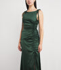 Green Satin Ruched Maxi Dress