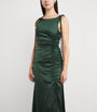 GANNI Green Satin Ruched Maxi Dress