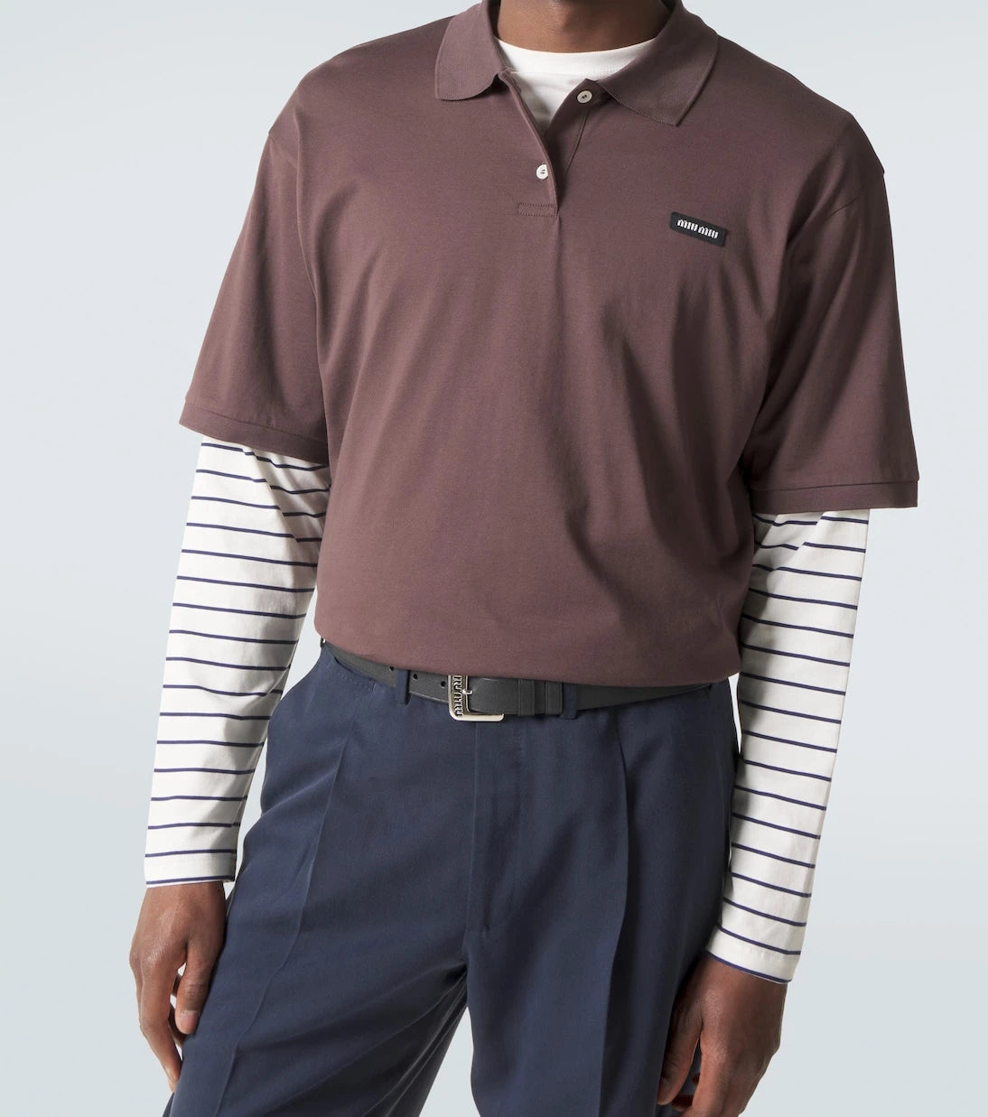 Miu Miu - Layered striped cotton polo shirt
