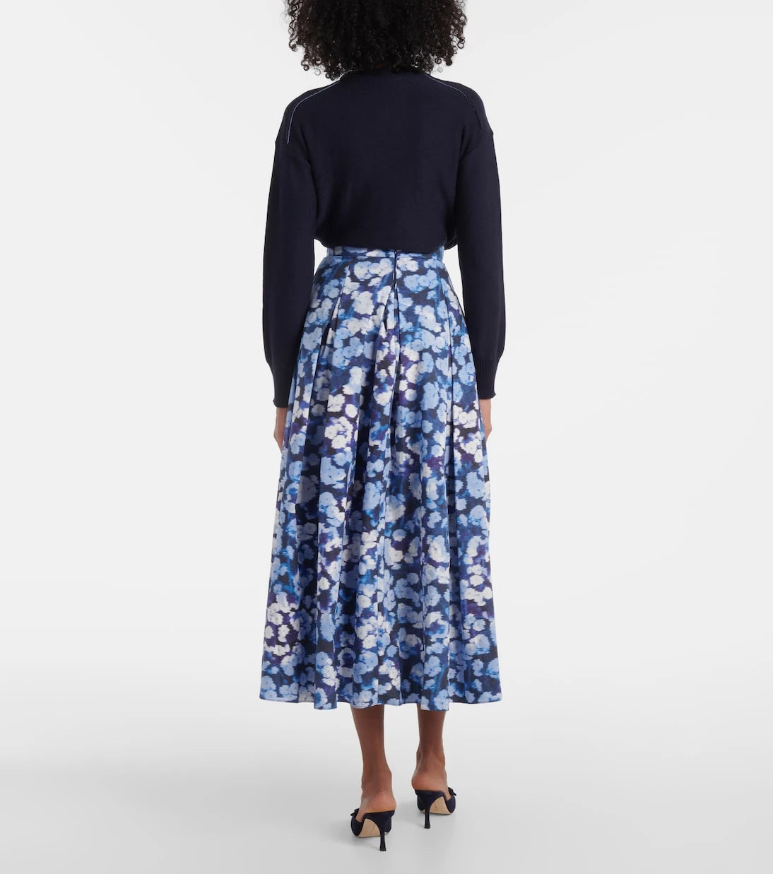 Erdem - Floral pleated cotton midi skirt
