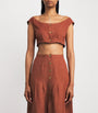 Le Kasha Red Linen Coin-Detail Tamra Crop Top