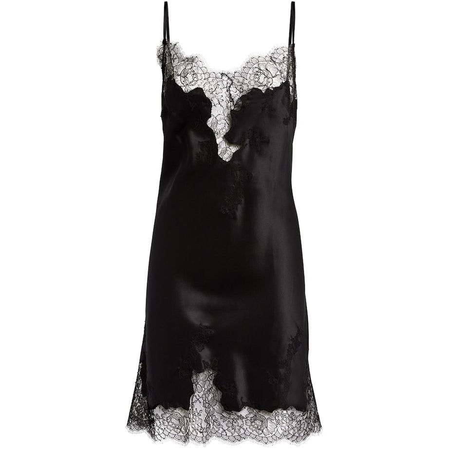 Marjolaine Black Silk Lace-Trim Chemise