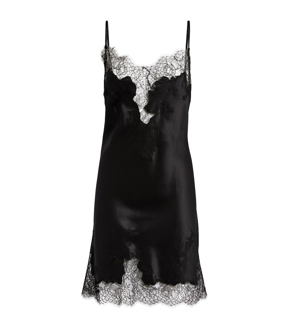 Marjolaine Black Silk Lace-Trim Chemise