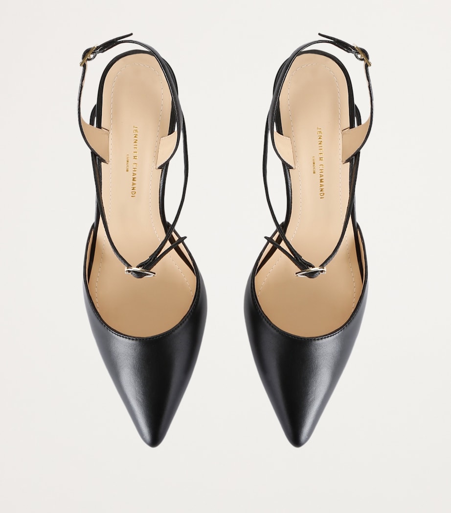 Jennifer Chamandi Black Leather Vittorio Slingback Pumps 85