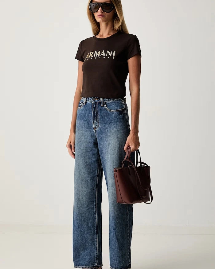 Armani Exchange pamuk ve elastanlı kadın tişörtü