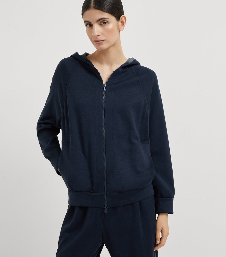 Brunello Cucinelli Blue Cotton-Blend Two-Way Zip Hoodie