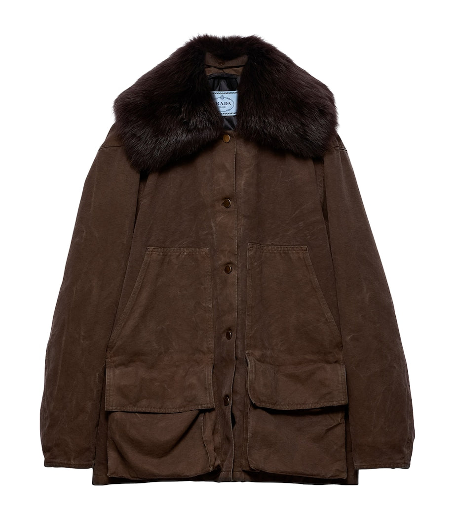 Prada Brown Shearling-Trim Barn Jacket