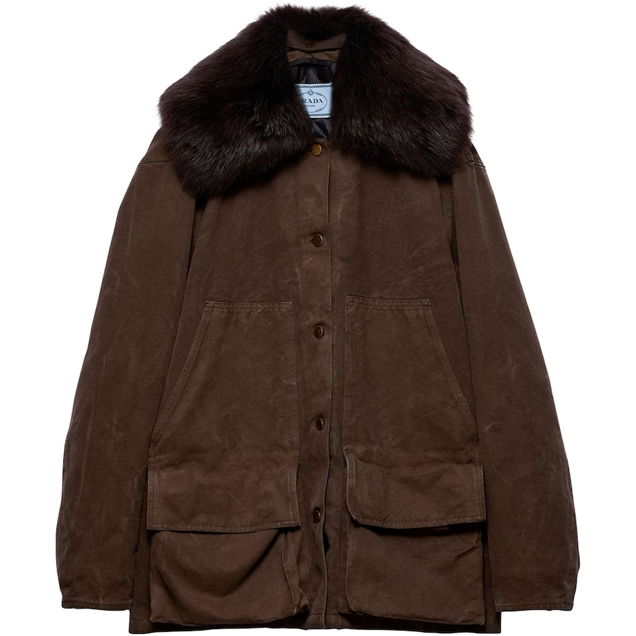 Prada Brown Shearling-Trim Barn Jacket
