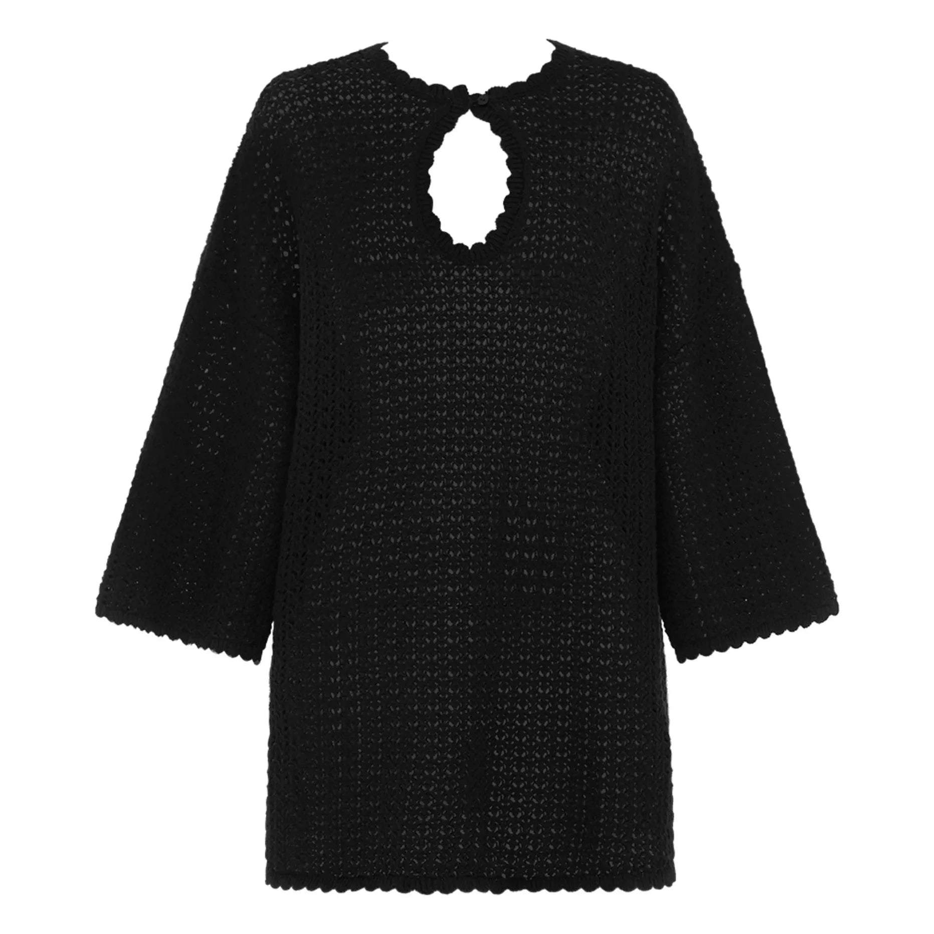 Peony - Pointelle organic cotton dress | Black