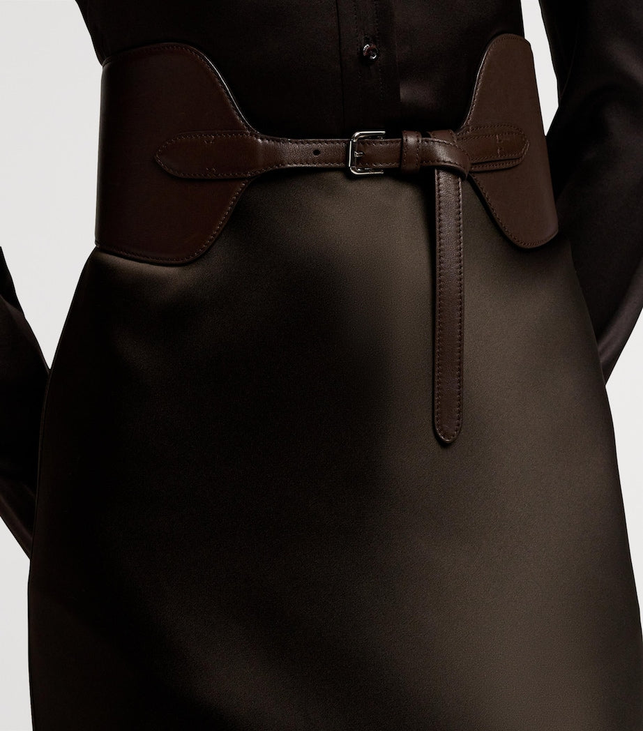 Ralph Lauren Collection Brown Stretch-Satin Masina Maxi Skirt