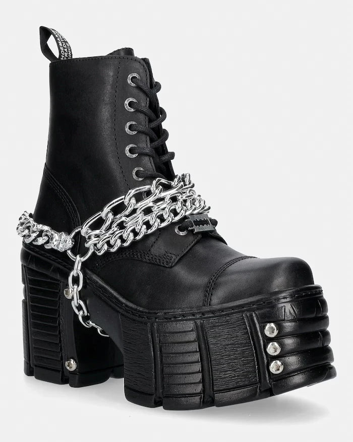 New Rock боти с дебел ток дамски от кожа ITALI NEGRO, TOWER MAX + TORNILLO AD-2984