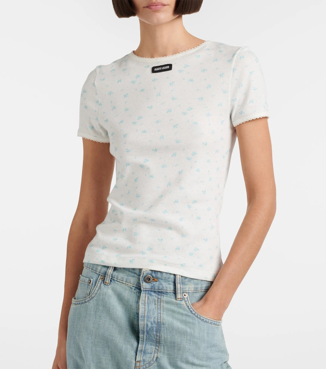 Miu Miu - Floral cotton jersey T-shirt