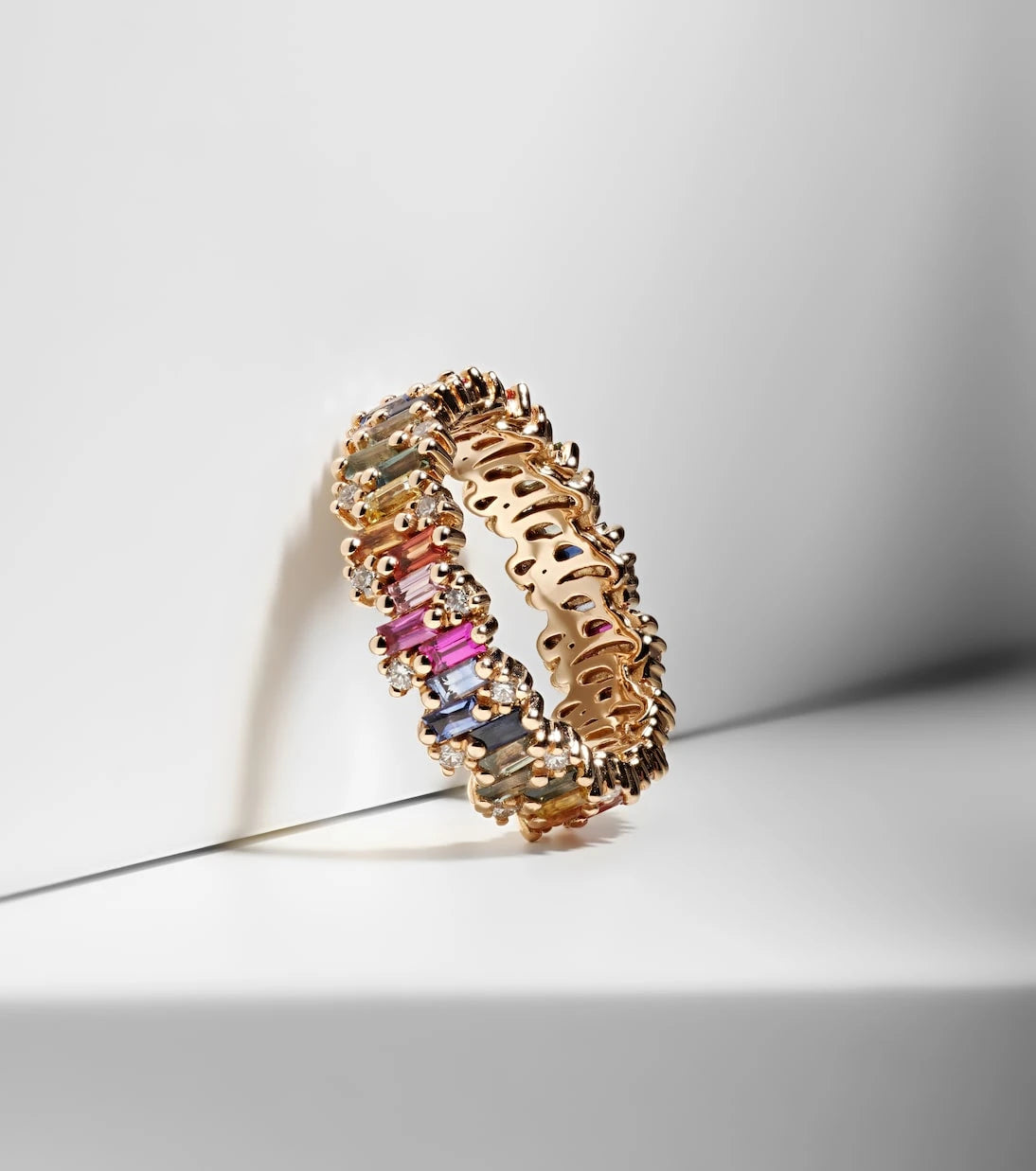 Suzanne Kalan - Fireworks 18kt rose gold ring with diamonds and sapphires