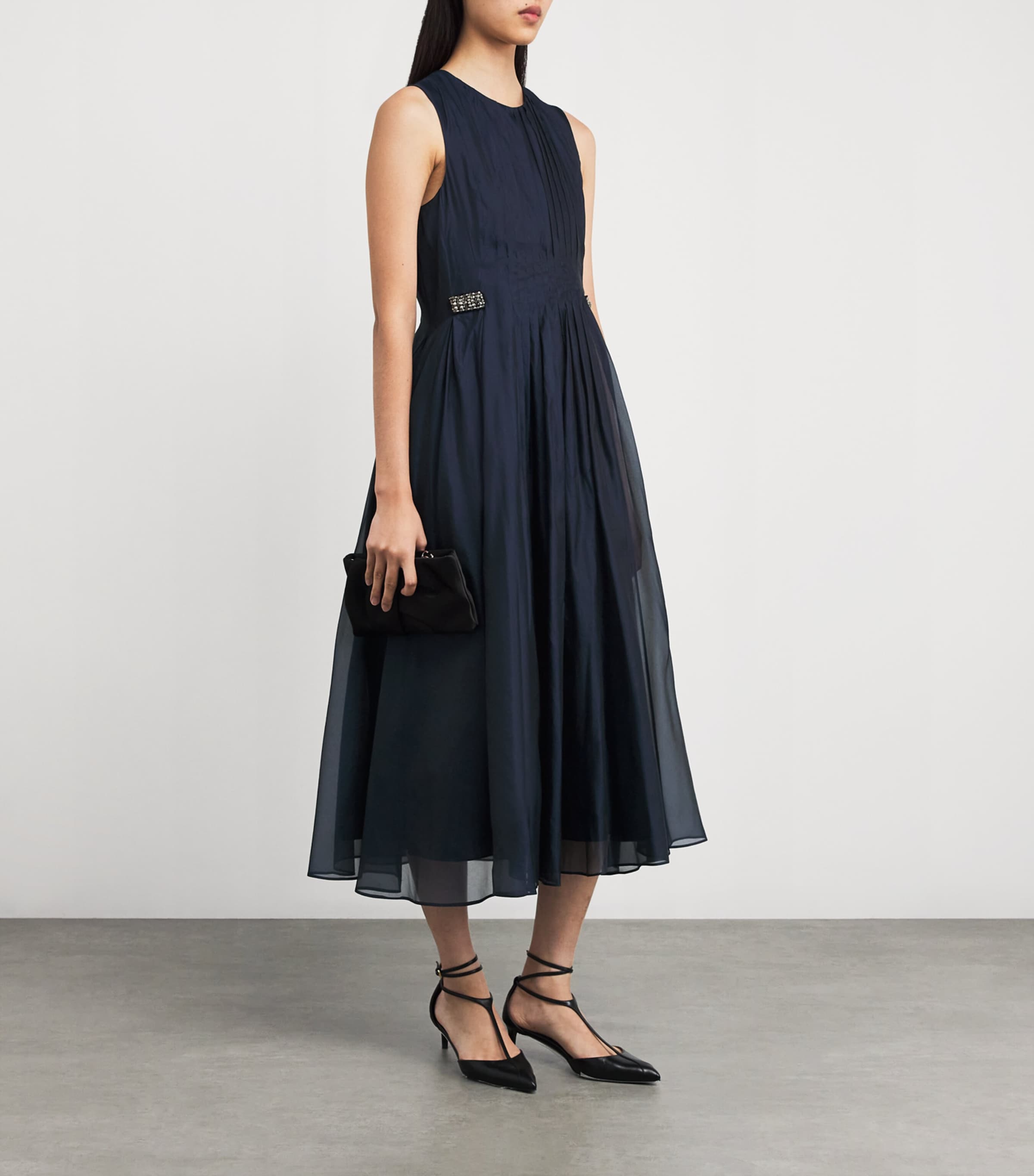 Max Mara Blue Silk Pleated Midi Dress