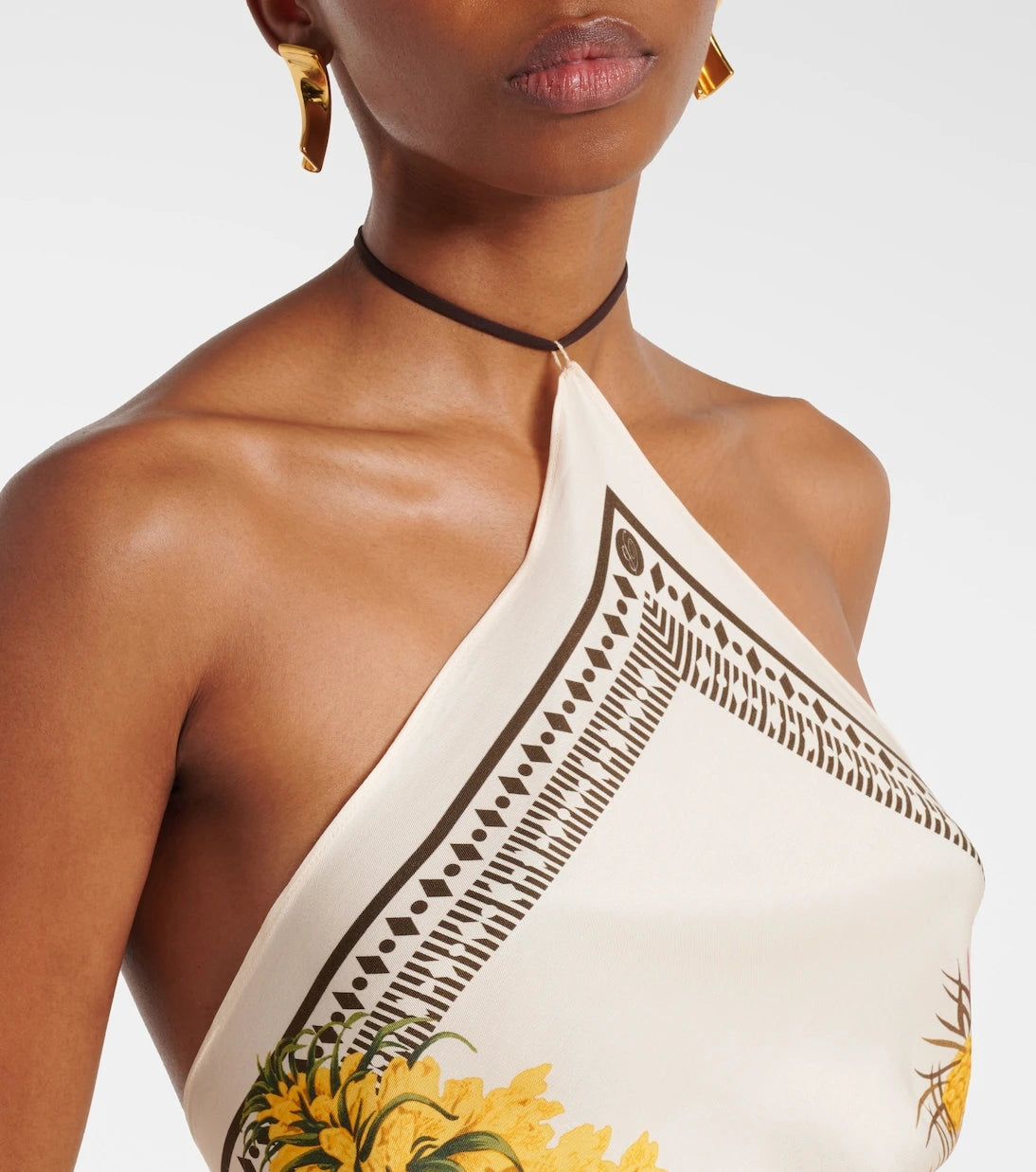 Blumarine - Desenli halter yakalı gabardin üst