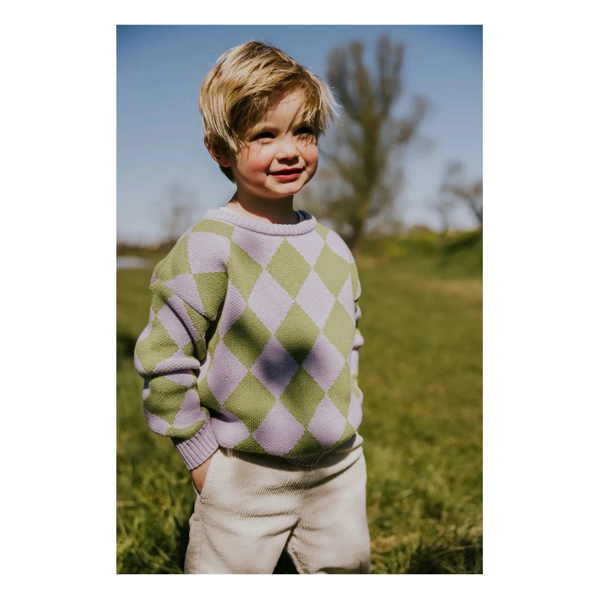 Yuki - Organic Cotton Check Sweater | Lilac