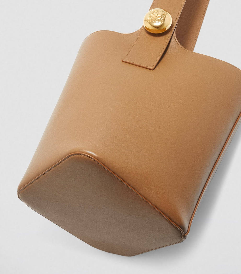 Brown Medium Pebble-Calfskin Bucket Bag