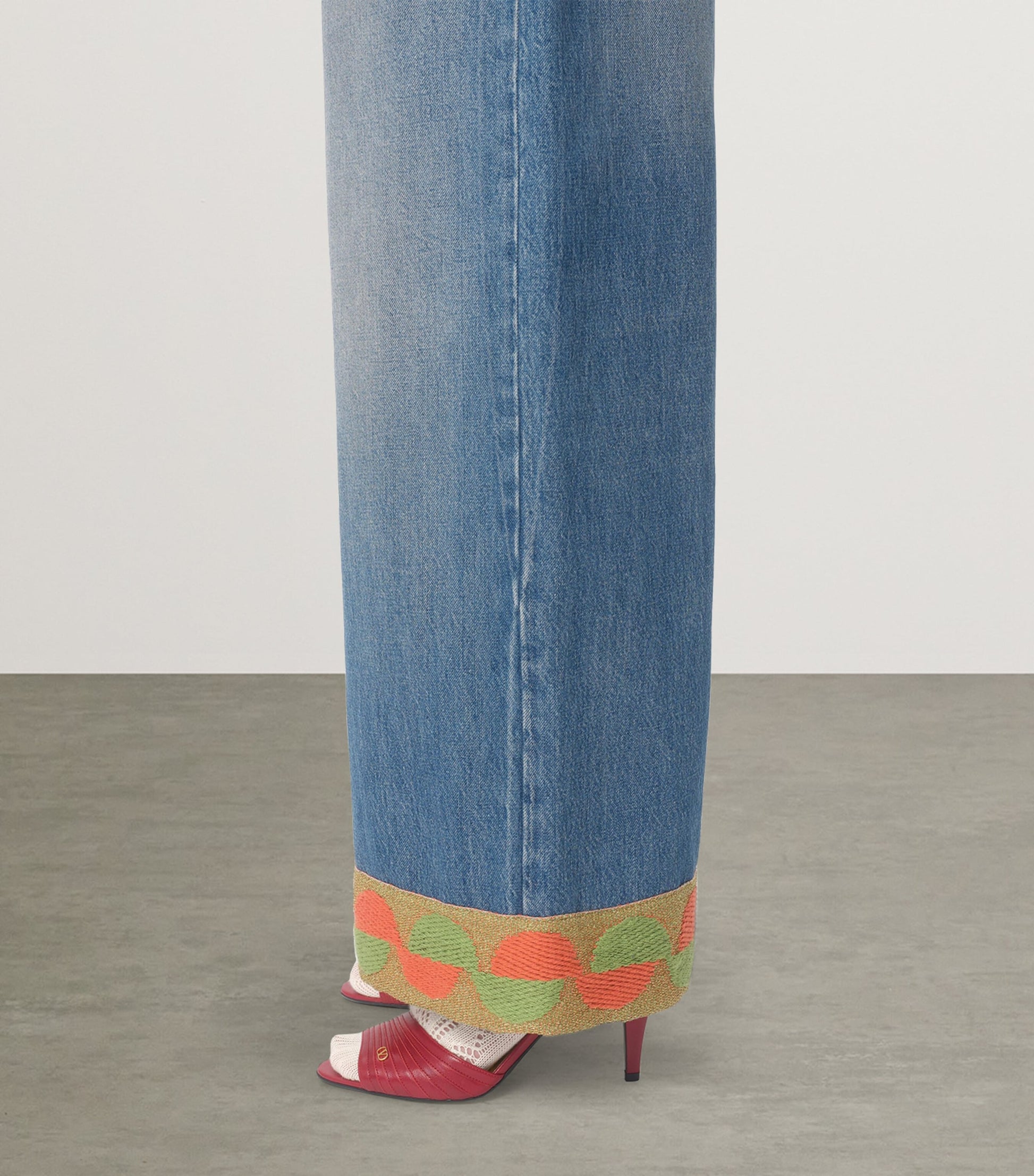 Valentino Blue Decorated-Trim Wide-Leg Jeans