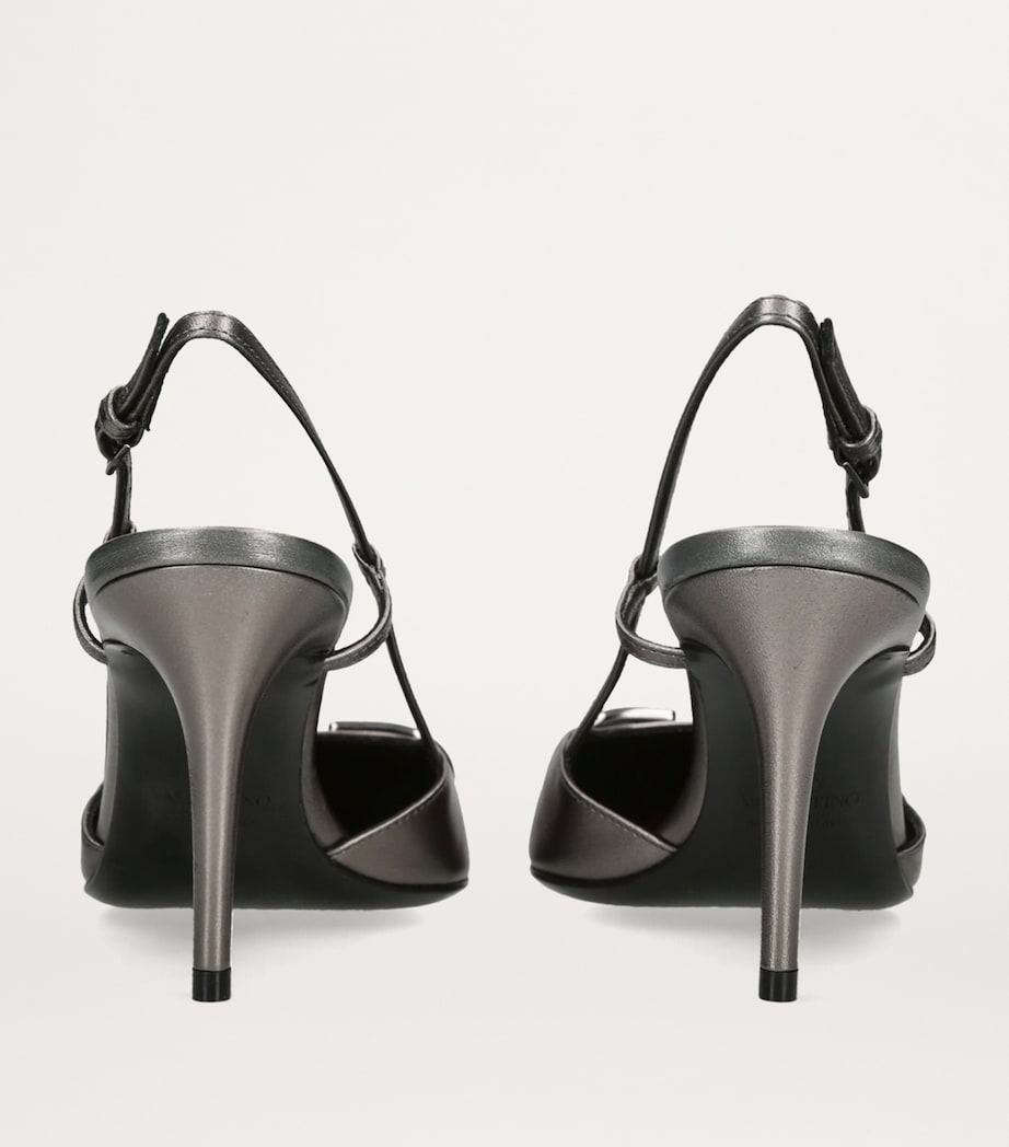 Valentino Garavani Grey Leather VLogo Slingback Pumps 80