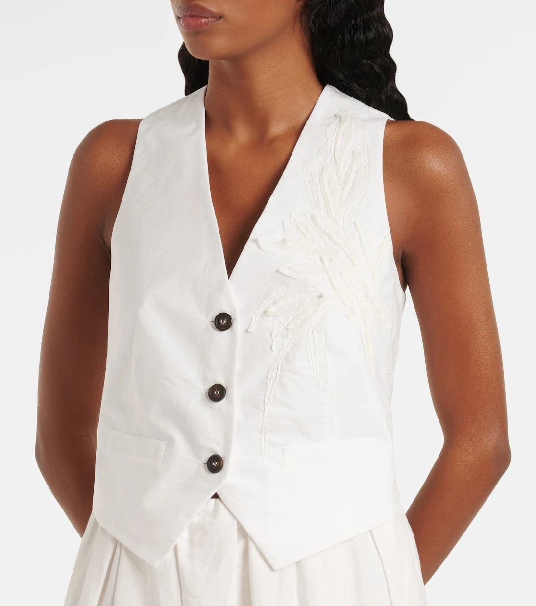 Brunello Cucinelli - Monili appliqué cotton-blend poplin vest