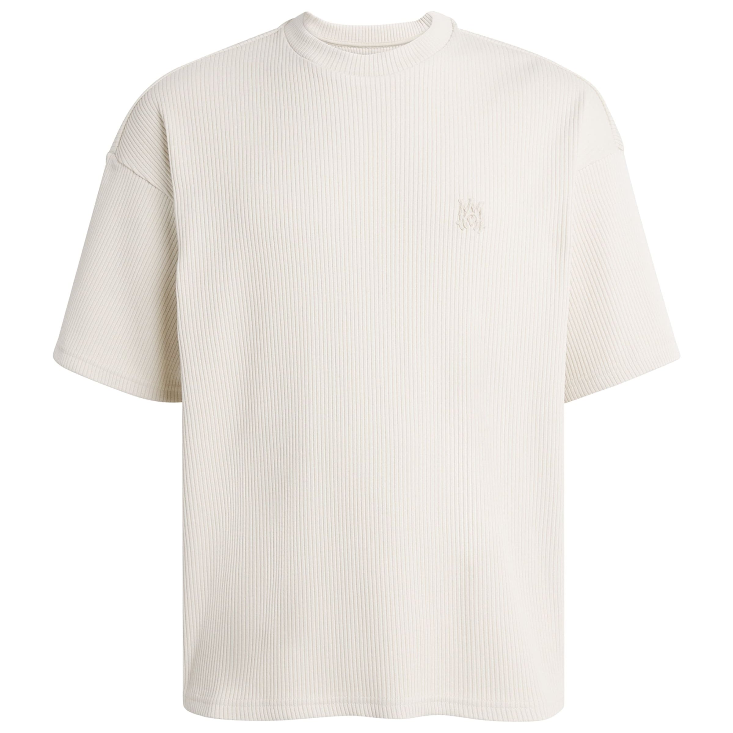 White Stretch-Cotton Ribbed Logo Oversized T-Shirt