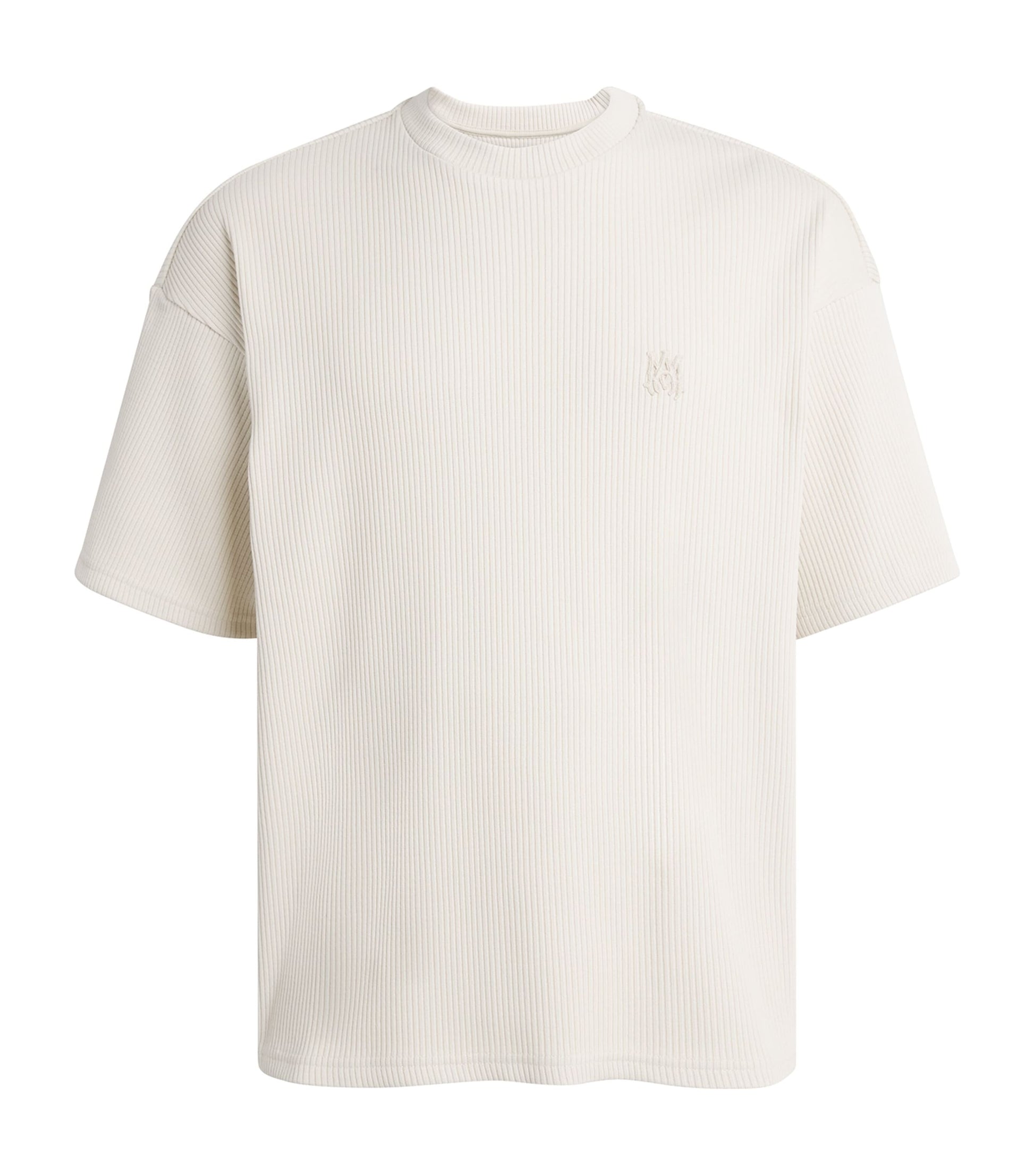 White Stretch-Cotton Ribbed Logo Oversized T-Shirt