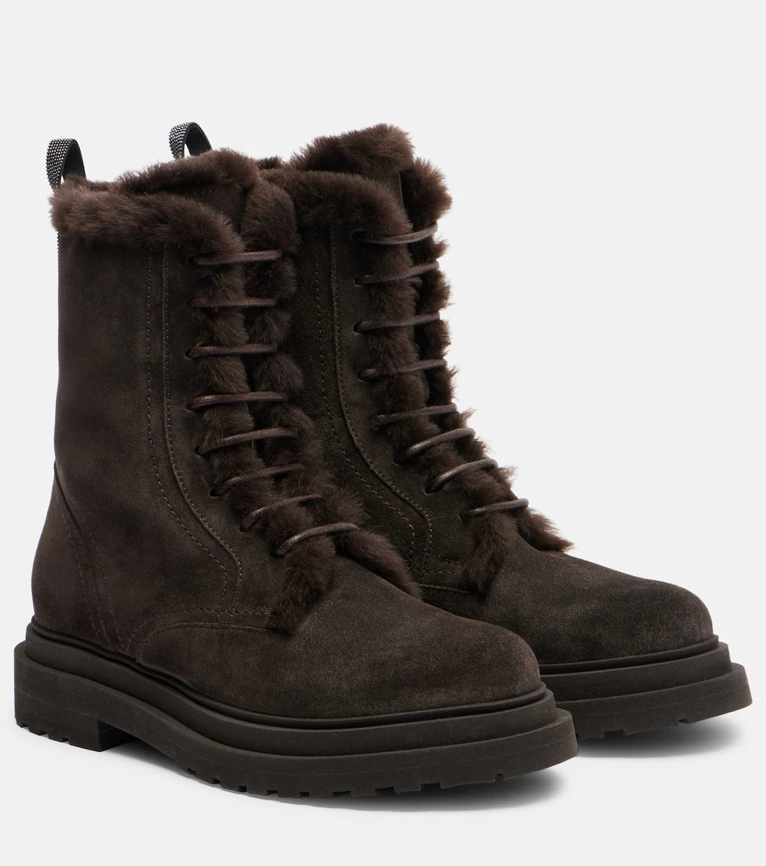 Brunello Cucinelli - Monili shearling-trimmed suede lace-up boots