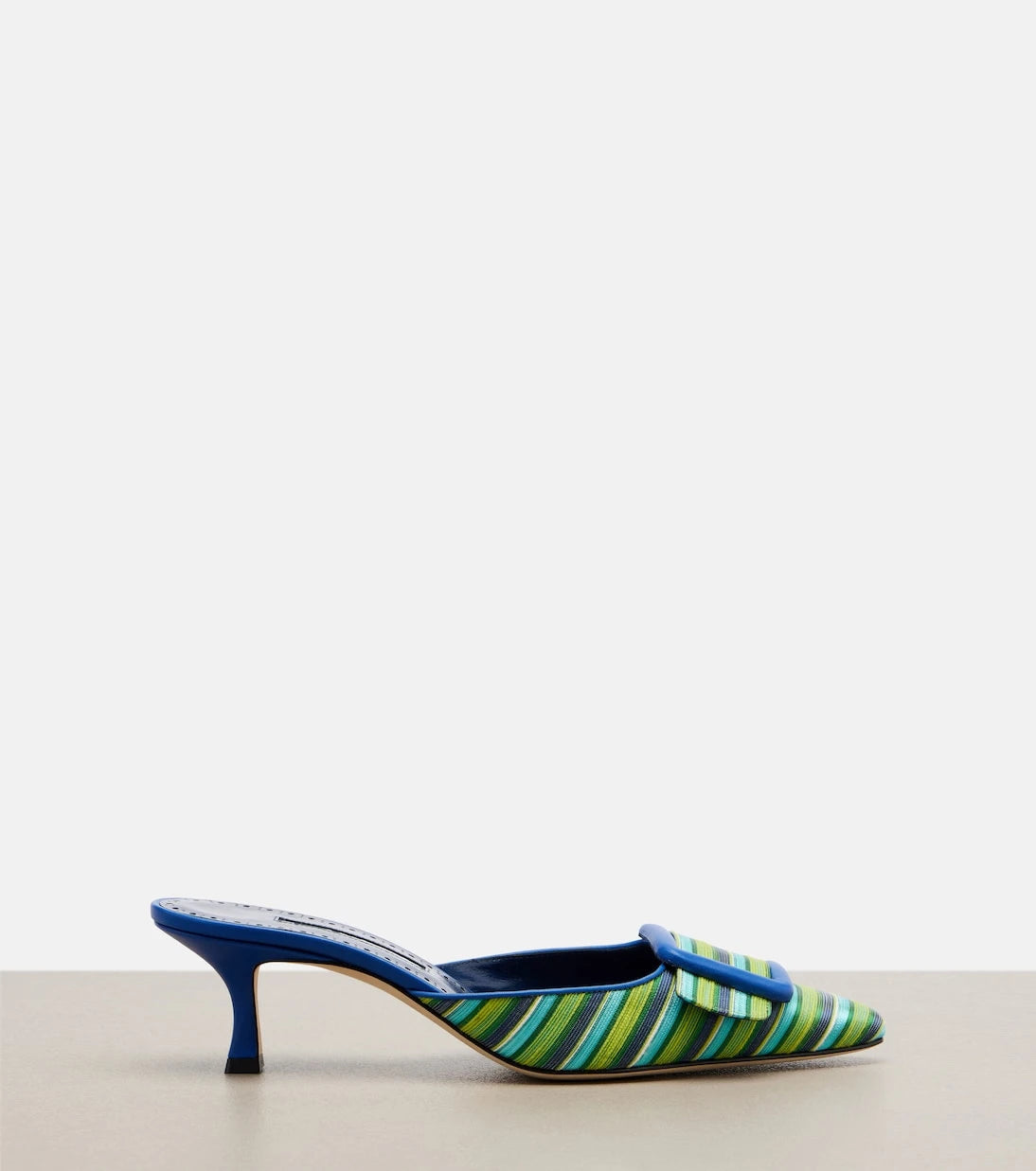 Manolo Blahnik - Maysalebi striped leather-trimmed mules