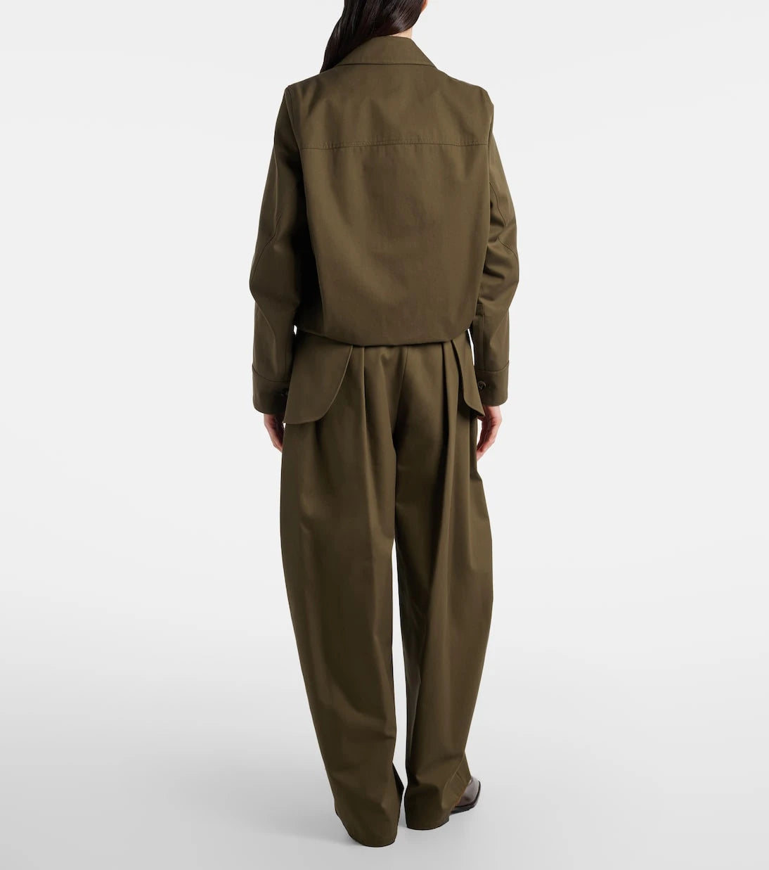 Loewe - بنطلون بقصة ساق برميلية من القطن والحرير وشعار L المزدوج